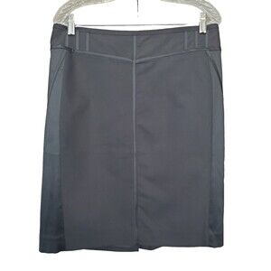 Cache Black Mixed Media Seam Detail Back-Zip Back-Slit Pencil Skirt Size 10 VTG